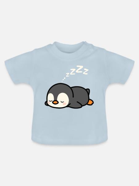 Süßes Pinguin-Nickerchen - Baby Bio-T-Shirt mit Rundhals - Hellblau