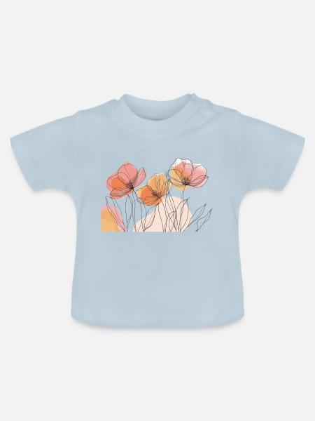 Filigrane Blüten über Pastellfelsen - Baby Bio-T-Shirt mit Rundhals - Hellblau