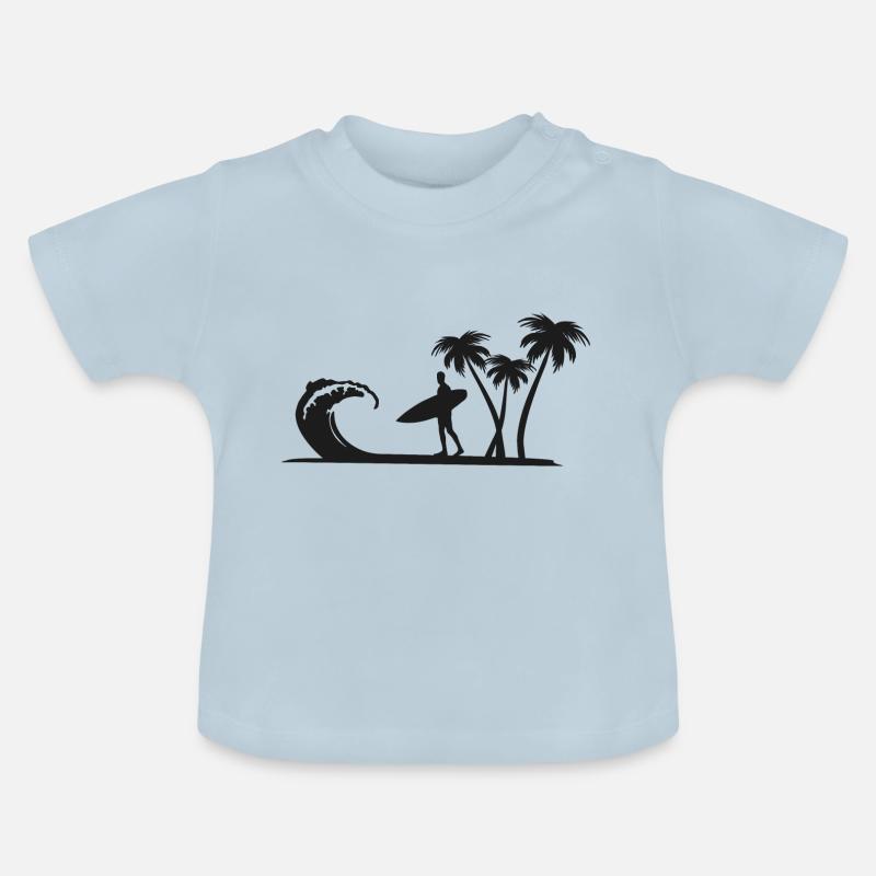 Plage avec les surfeurs - T-shirt bio col rond Bébé - bleu clair
