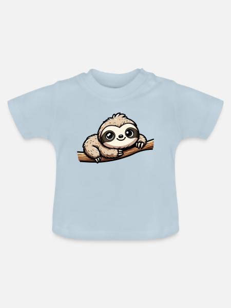 Faultier auf Ast - Baby Bio-T-Shirt mit Rundhals - Hellblau