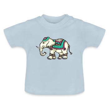 Elefant, Ethno, Tier, Afrika, Indien, Yoga - Baby Bio-T-Shirt mit Rundhals - Hellblau - Vorne