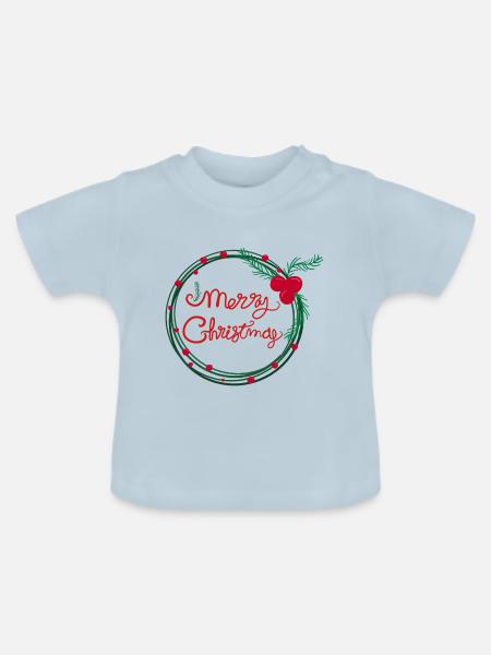 Weihnachts-Stechpalmen-Beerenkranz - Baby Bio-T-Shirt mit Rundhals - Hellblau