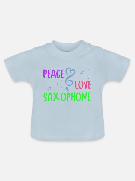 Peace Love Saxophone - Baby Bio-T-Shirt mit Rundhals - Hellblau