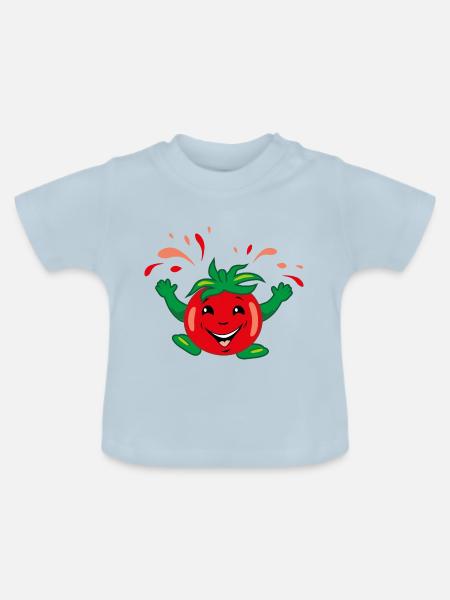 Cartoonhafte saftige Tomate - Baby Bio-T-Shirt mit Rundhals - Hellblau