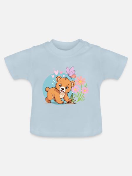 Süßer und freundlicher Braunbär - Baby Bio-T-Shirt mit Rundhals - Hellblau