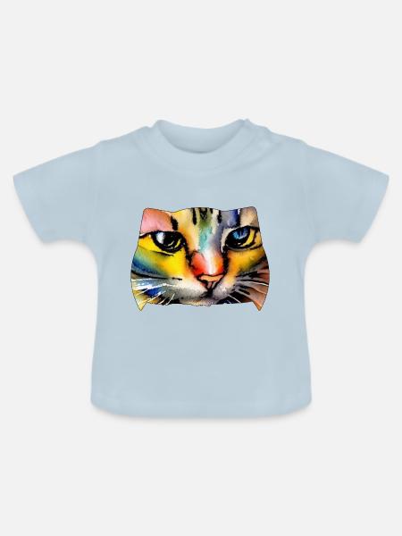 Katzengesicht 7 - Baby Bio-T-Shirt mit Rundhals - Hellblau