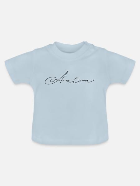 Name Anton - Baby Bio-T-Shirt mit Rundhals - Hellblau