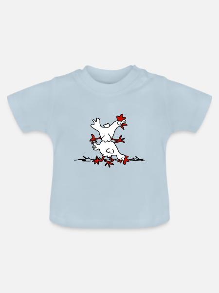Springendes Huhn - Baby Bio-T-Shirt mit Rundhals - Hellblau