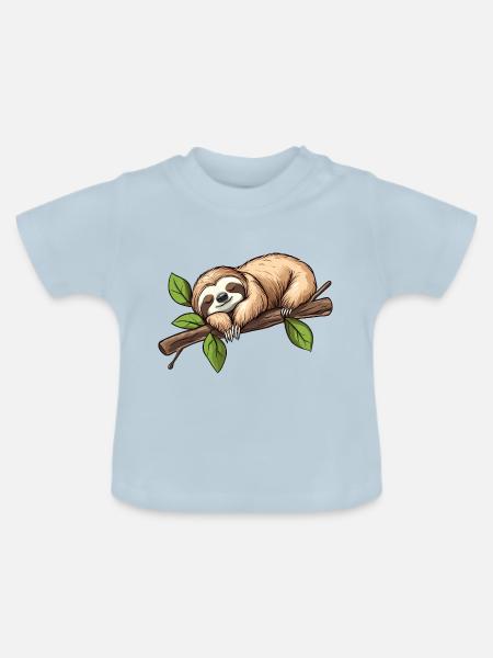 Faultier Schlafend - Baby Bio-T-Shirt mit Rundhals - Hellblau