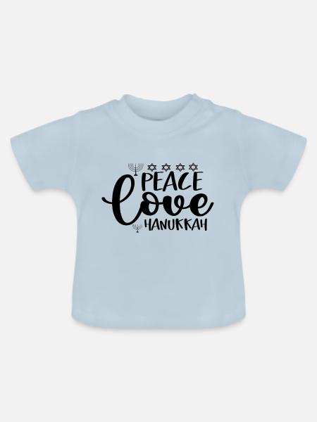 Peace Love Hanukkah - Baby Bio-T-Shirt mit Rundhals - Hellblau