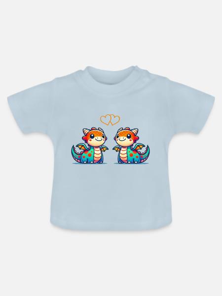 drache cartoon love - Baby Bio-T-Shirt mit Rundhals - Hellblau