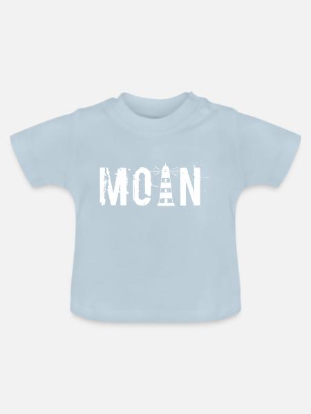 Moin - Leuchtturm weiß - Baby Bio-T-Shirt mit Rundhals - Hellblau