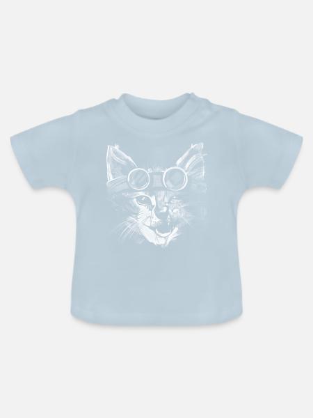 Coole Katze in Weiß - Baby Bio-T-Shirt mit Rundhals - Hellblau