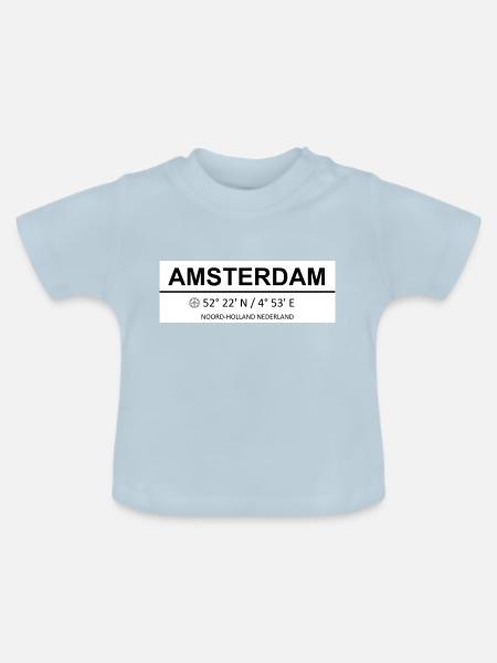 Koordinaten von Amsterdam - Koordinaten von Amsterdam - Baby Bio-T-Shirt mit Rundhals - Hellblau