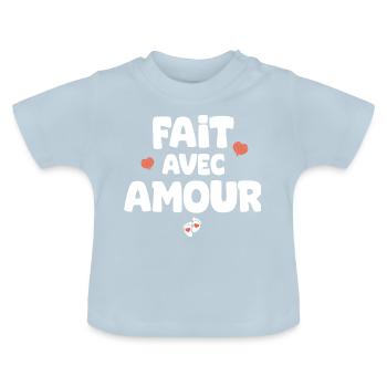 Idée naissance grossese Fait avec amour bodie bébé - T-shirt bio col rond Bébé - bleu clair - Devant