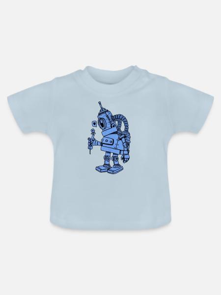 Roboter in Liebe blau - Baby Bio-T-Shirt mit Rundhals - Hellblau