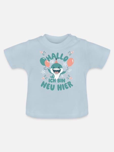 Hallo - Ich bin neu hier - Geburt - erster Tag - Baby Bio-T-Shirt mit Rundhals - Hellblau