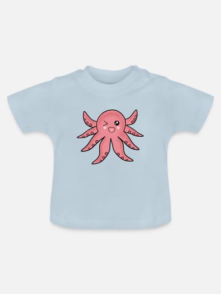 Oktopus Meerestiere - Baby Bio-T-Shirt mit Rundhals - Hellblau