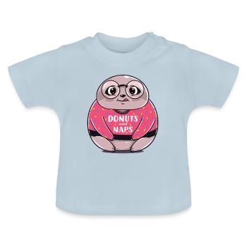 Faultier Donut Schlaf lustig Geschenk Geburtstag - Baby Bio-T-Shirt mit Rundhals - Hellblau - Vorne