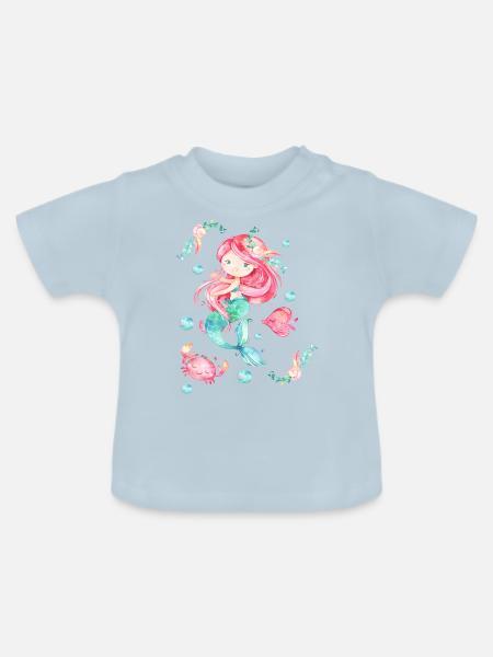 Meerjungfrau T-Shirt Wasserfarben - Baby Bio-T-Shirt mit Rundhals - Hellblau