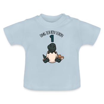 Geburtstag Kind erster 1. Geschenk Dinosaurier - Baby Bio-T-Shirt mit Rundhals - Hellblau - Vorne