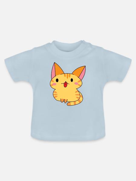 Kawaii Katze - Baby Bio-T-Shirt mit Rundhals - Hellblau