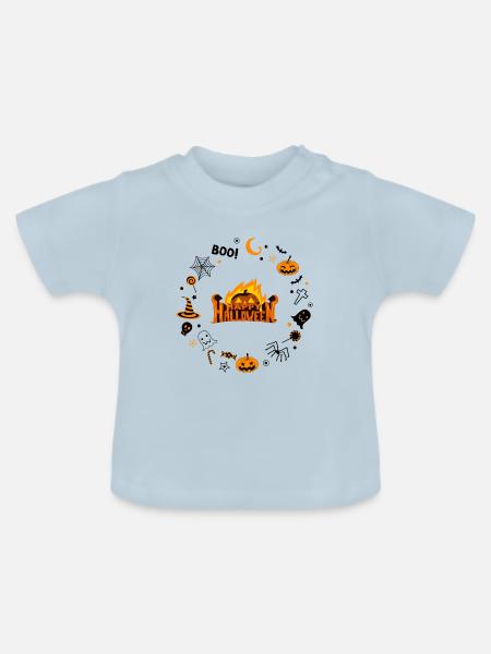Happy Halloween - Baby Bio-T-Shirt mit Rundhals - Hellblau
