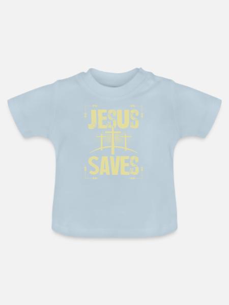 Jesus Saves - Baby Bio-T-Shirt mit Rundhals - Hellblau