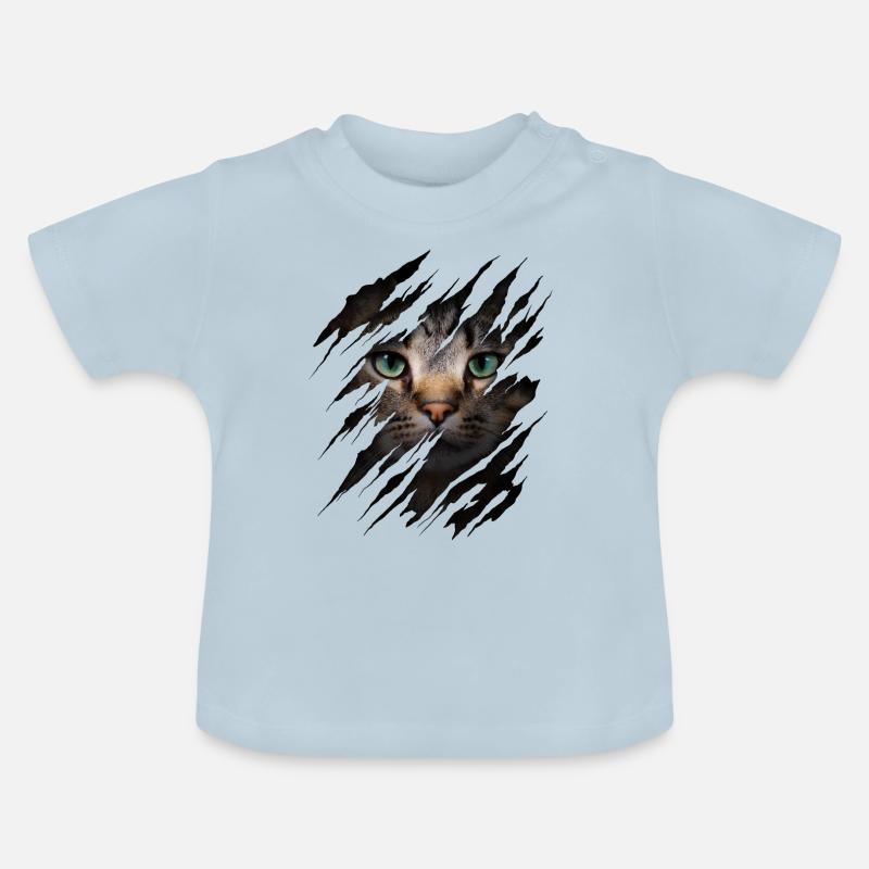 Chat avec égratignure - Visage de chat Chat à gratter Chat - T-shirt bio col rond Bébé - bleu clair