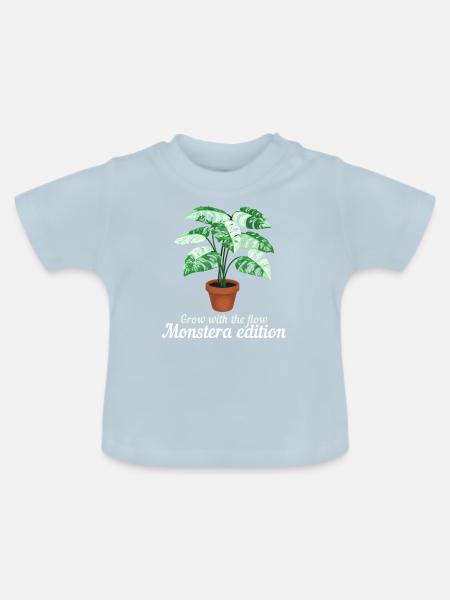 Grow With The Flow Monstera - Baby Bio-T-Shirt mit Rundhals - Hellblau