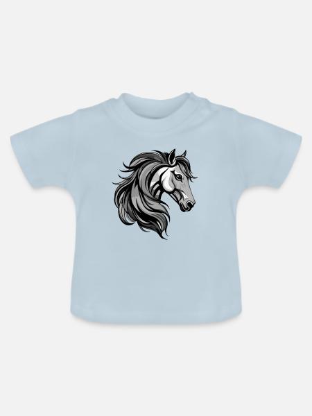 Pferd Portrait - Baby Bio-T-Shirt mit Rundhals - Hellblau