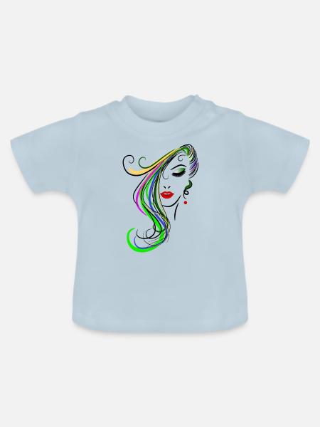 Frau mit buntem Haar - Baby Bio-T-Shirt mit Rundhals - Hellblau