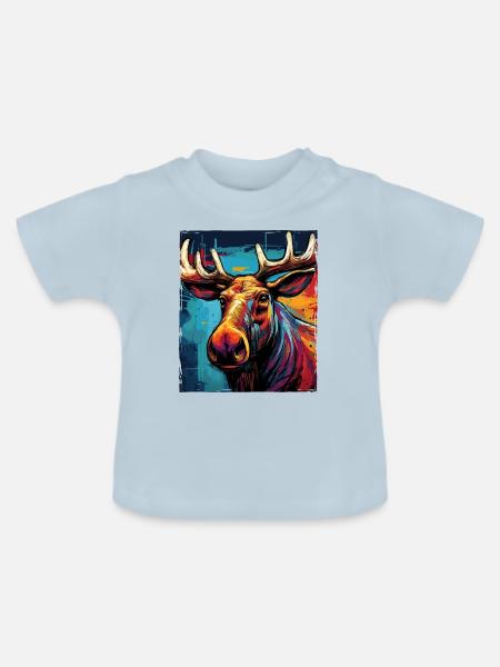 Elch Portrait - Baby Bio-T-Shirt mit Rundhals - Hellblau