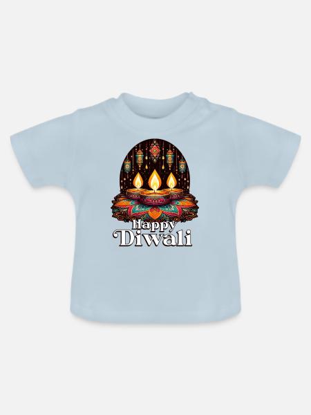 Happy Diwali - Baby Bio-T-Shirt mit Rundhals - Hellblau