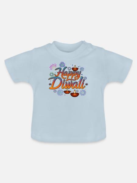 Happy Diwali - Baby Bio-T-Shirt mit Rundhals - Hellblau