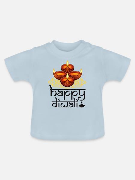 Happy Diwali - Baby Bio-T-Shirt mit Rundhals - Hellblau