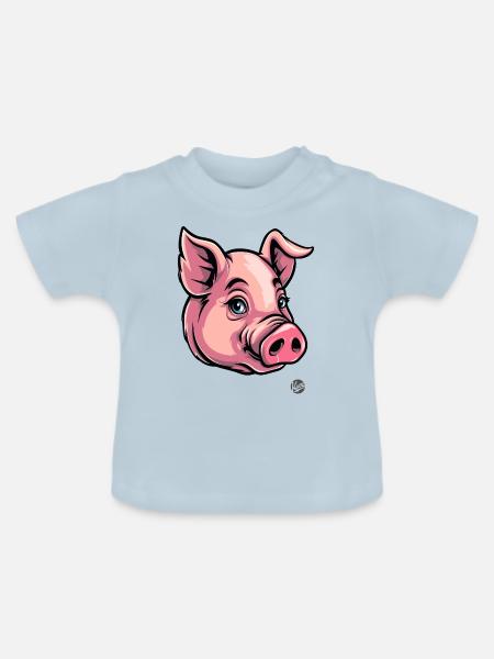 Lustiges rosa Schwein - Baby Bio-T-Shirt mit Rundhals - Hellblau