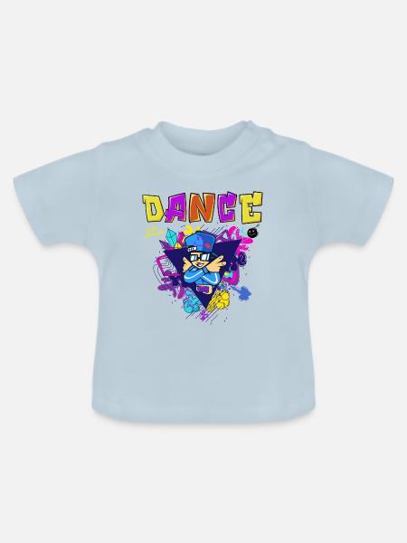 Vibranter Breakdance-Style Druckdesign - Baby Bio-T-Shirt mit Rundhals - Hellblau
