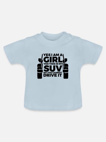 Frau mit Geländewagen - Baby Bio-T-Shirt mit Rundhals - Hellblau