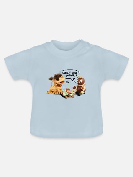 Pittiplatsch & Moppi - Kalter Hund - Baby Bio-T-Shirt mit Rundhals - Hellblau