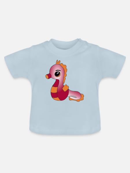 Knuffiges Seepferdchen - Baby Bio-T-Shirt mit Rundhals - Hellblau