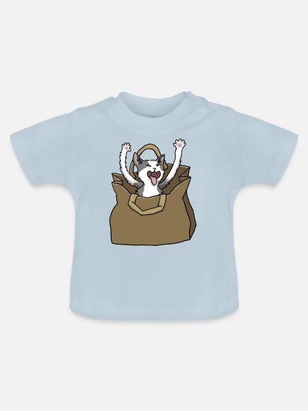 Katze in Papiertüte - Baby Bio-T-Shirt mit Rundhals - Hellblau