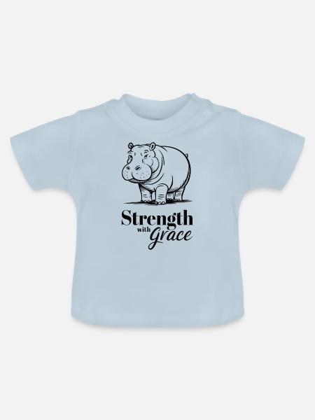 Kraft Mit Anmut Nilpferd Illustration - Baby Bio-T-Shirt mit Rundhals - Hellblau