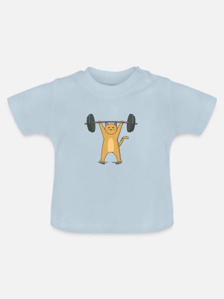 Katze Barbell - Baby Bio-T-Shirt mit Rundhals - Hellblau