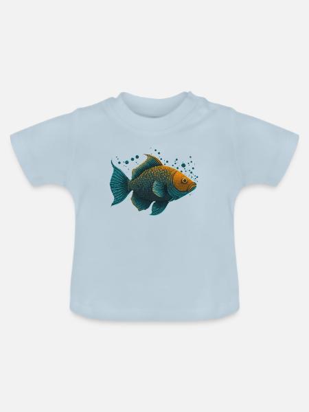 Fisch Illustration - Baby Bio-T-Shirt mit Rundhals - Hellblau