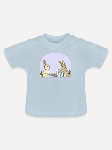 Süße Hasen mit Eiern - Baby Bio-T-Shirt mit Rundhals - Hellblau