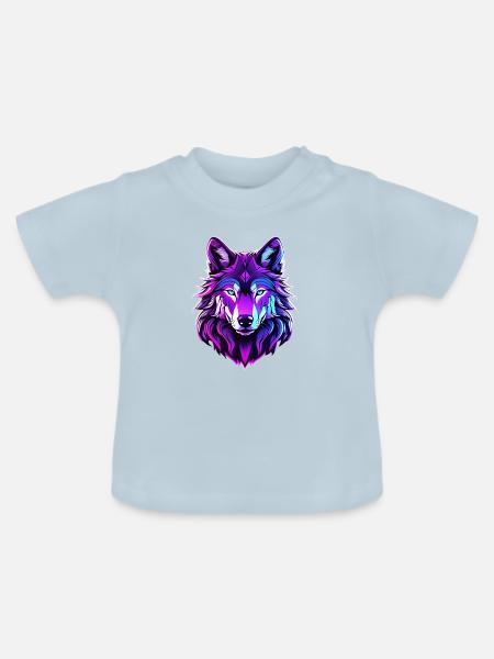 Wolf in Neonfarben - Baby Bio-T-Shirt mit Rundhals - Hellblau