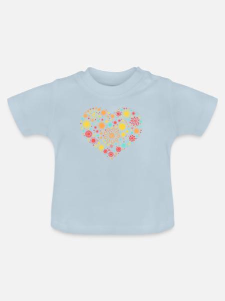 Sunshine Heart – Buntes Sommerliebe-Design - Baby Bio-T-Shirt mit Rundhals - Hellblau