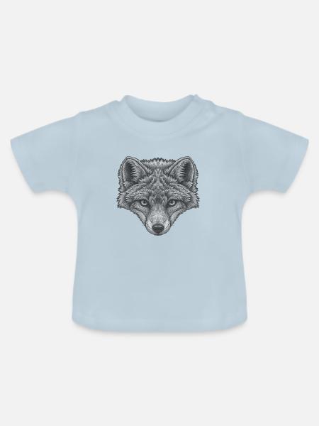 graues polarfuchs gesicht, Linienkunst Schwarzweiß - Baby Bio-T-Shirt mit Rundhals - Hellblau