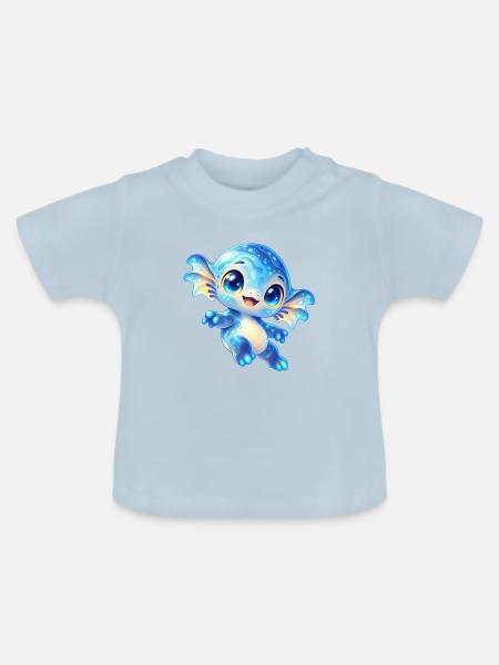 Niedlicher blauer Weltraumfreund - Baby Bio-T-Shirt mit Rundhals - Hellblau